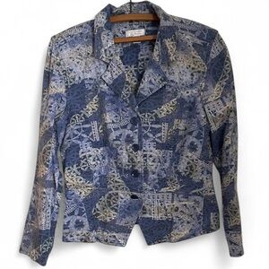 Christopher & Banks Women's S Blue Patterned Linen Rayon Spring Summer Jacket